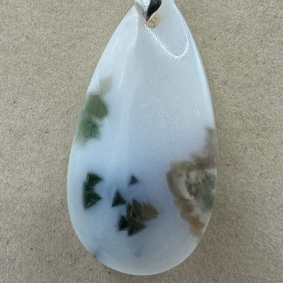 Natural Ocean Jasper Teardrop Pendant Necklace on Silver Chain - Picture 4 of 8